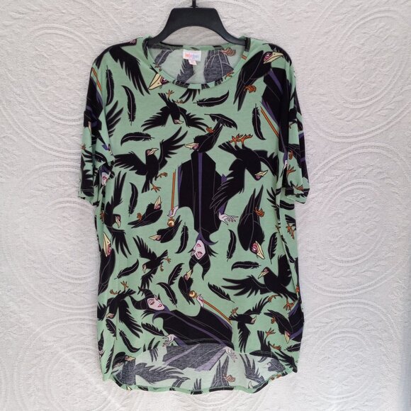 LuLaRoe Seafoam Green Maleficent & Black Crows Hi-Lo Top Size XS (T-392) - Picture 3 of 12